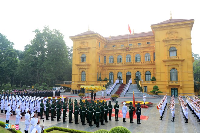 Lễ đón chính thức Tổng bí thư, Chủ tịch nước Trung Quốc Tập Cận Bình diễn ra lúc 15h15 chiều 5/11 tại Phủ Chủ tịch. 