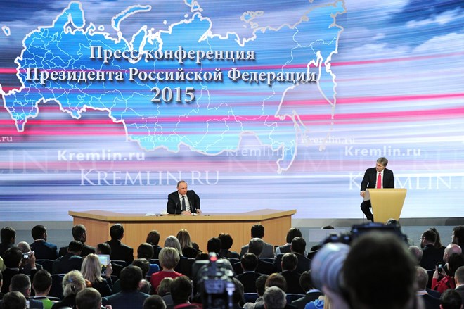 Buổi họp báo của Tổng thống Nga Putin thu hút gần 1.400 nhà báo trong và ngoài nước tới dự
