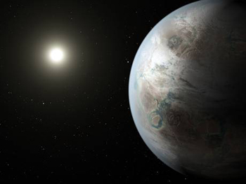 Mô phỏng 'Trái Đất thứ hai' Kepler-452b và mặt trời của nó. Ảnh NASA