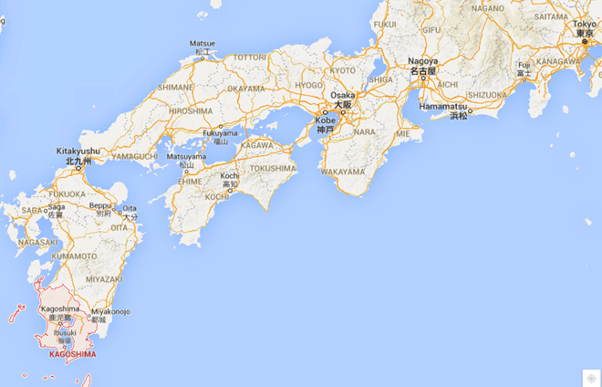 Máy bay mất tích ở khu vực tỉnh Kagoshima (chữ đỏ), phía Tây Nam Nhật Bản