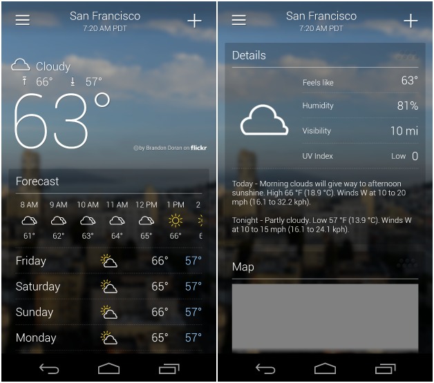 Yahoo weather là ứng dụng Android dễ sử dụng nhất