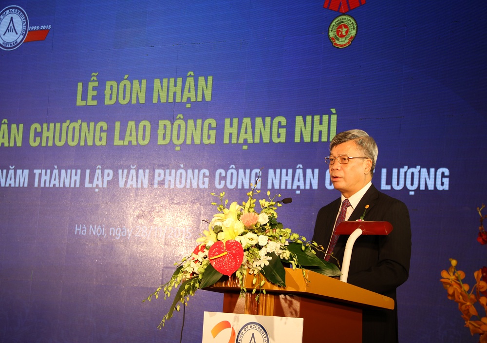 Thứ trưởng Bộ KH&CN Trần Việt Thanh phát biểu tại buổi lễ Đón nhận Huân chương Lao động hạng Nhì và kỷ niệm 20 năm thành lập BoA