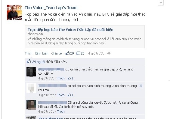 Trên facebook của HLV Trần Lập cũng có nhiều bức xúc tương tự