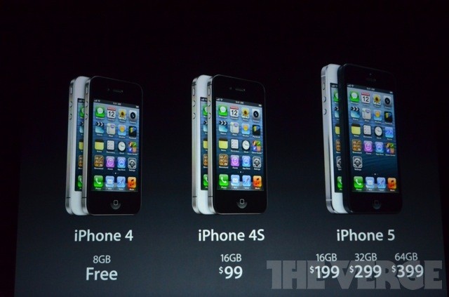 Giá cả các dòng iPhone 4/4S sau khi iPhone 5 ra mắt - Ảnh: Internet
