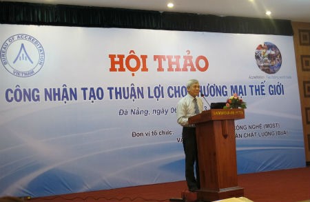 Ông Ngô Quý Việt - Tổng cục trưởng - Tổng Cục Tiêu chuẩn Đo lường Chất lượng phát biểu tại hội thảo.