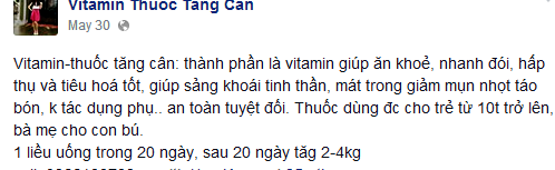 Một quảng cáo về thuốc tăng cân trên FB