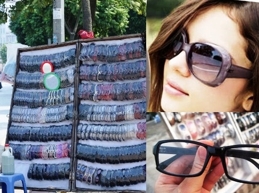 Các loại kính mắt đủ màu sắc và kiểu dáng được bày bán la liệt trên đường phố Hà Nội