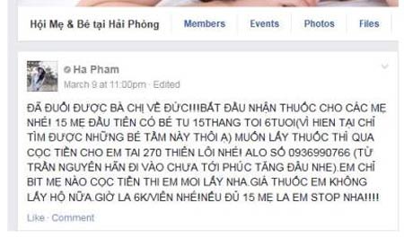 Quảng cáo thuốc của nickname Ha Pham trên facebook 