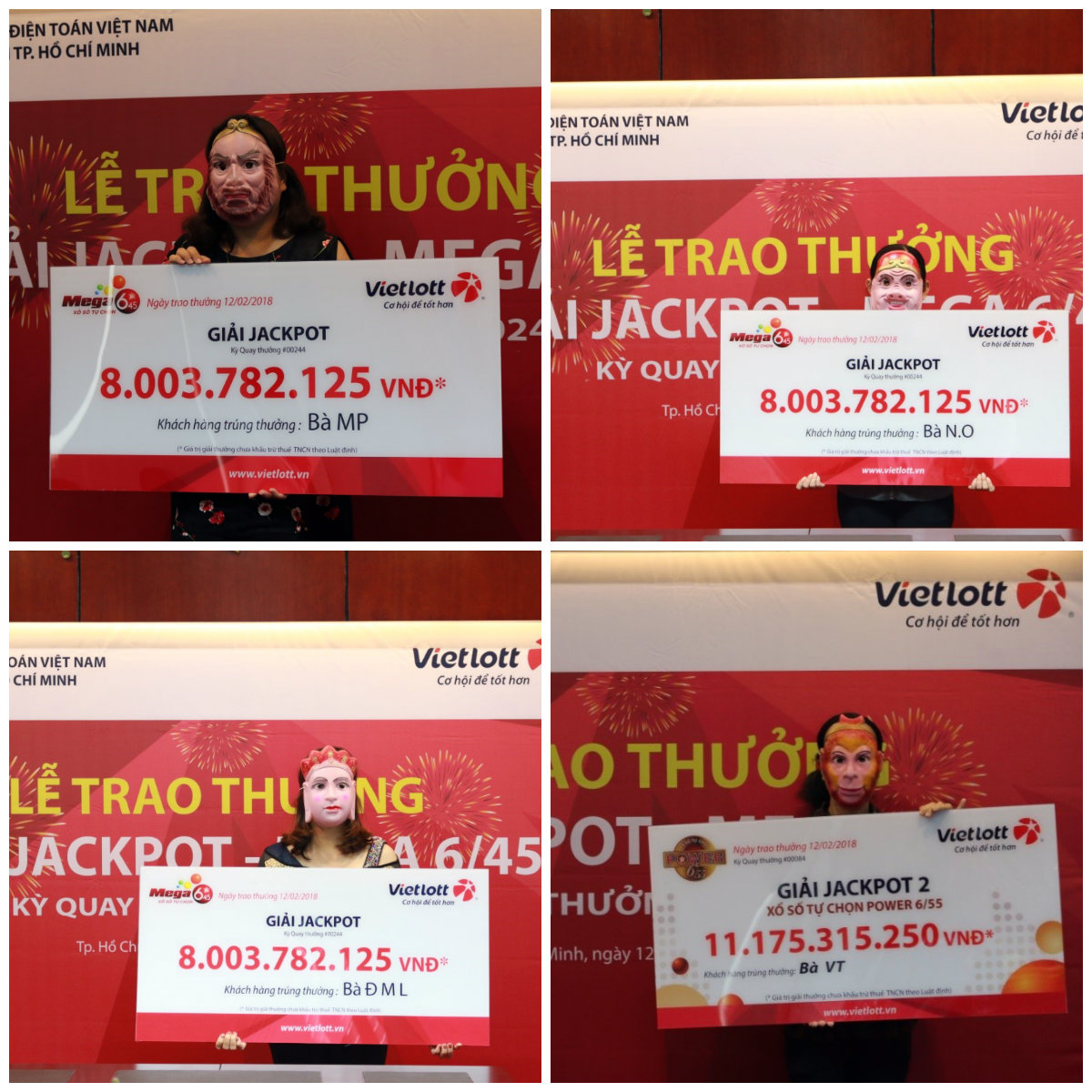 Xổ số Vietlott: 4 khách hàng đeo mặt nạ Tây Du Kí nhận thưởng Jackpot về ăn Tết