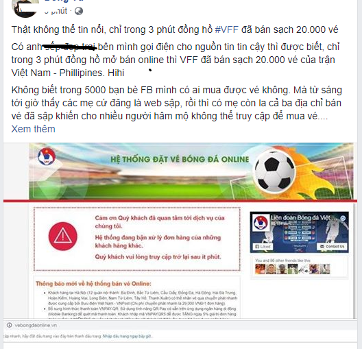 Chỉ sau 1 giờ đồng hồ, VFF đã bán hết hơn 20.000 vé trận Việt Nam – Philippines?