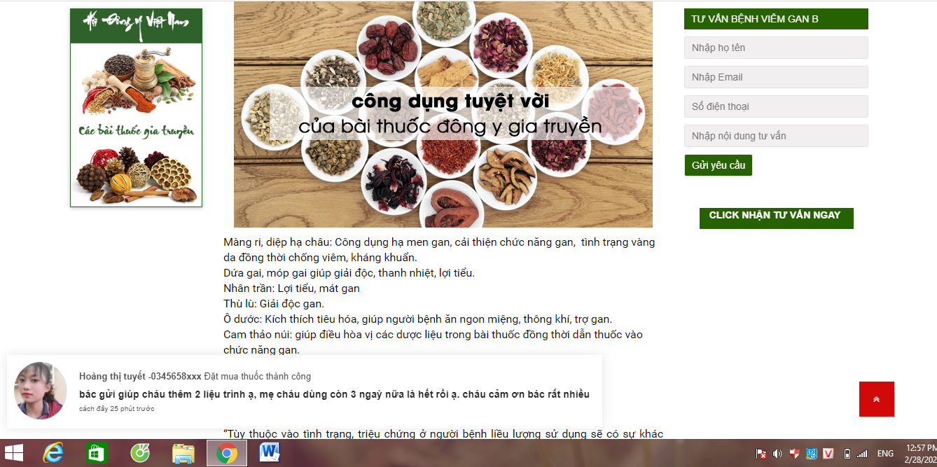 Trang website bán thuốc đông y chuyenkhoaviemgan.com hoạt động chui dùng thông tin ảo để ‘câu’ khách