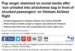 'Ca sĩ Việt cho con tè vào túi nôn trên máy bay' lên báo Tây