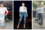 Mẹo phối quần jeans rách với áo sơ mi sành điệu như sao Việt