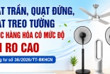 Quạt trần, quạt đứng, quạt treo tường thuộc nhóm hàng hóa rủi ro cao, phải đáp ứng QCVN
