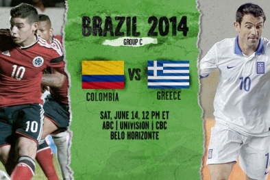 Link sopcast xem trực tiếp trận Colombia vs Hy Lạp World Cup 2014