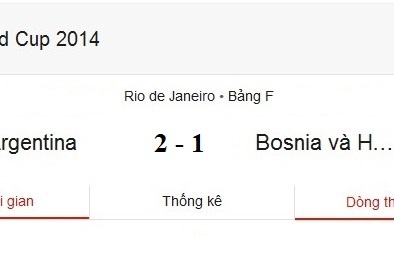 Kết quả tỉ số trận Argentina - Bosnia-Herzegovina: 2-1