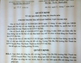 Vì sao đội trưởng thanh tra giao thông bị đình chỉ công tác?