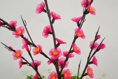 Cách tạo hoa đào làm bằng vải voan trang trí Tết