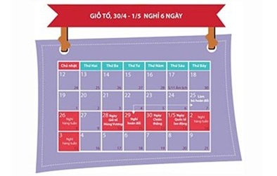 Lịch nghỉ lễ 30 tháng 4, 1/5 và Giỗ tổ Hùng Vương 2015