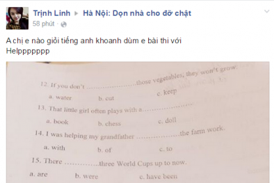 Ngồi phòng thi, đăng đề bài lên facebook kêu gọi giúp đỡ