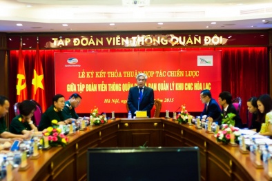 Bộ trưởng Nguyễn Quân chứng kiến ký hợp tác chiến lược Khu CNC Hòa Lạc và Viettel