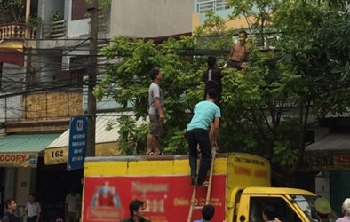 Thanh Hóa: Thanh niên cởi trần đánh đu 'làm xiếc' trên đường dây điện