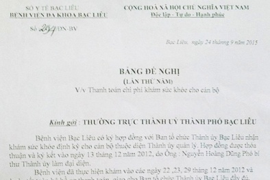 Thành ủy Bạc Liêu nợ 200 triệu tiền khám sức khỏe từ năm 2012? 