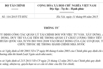 Thông tư 116/2015/TT-BTC về công tác quản lý tài chính 