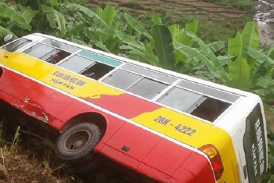 Xe buýt chở theo 20 học sinh mất lái lao xuống vực sâu