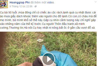 Dân mạng cảm thương cụ bà mò cua nuôi cháu giữa trời mưa rét