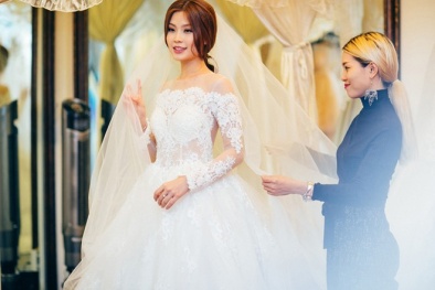 Á hậu Diễm Trang một mình đi thử váy cưới vẫn khen ông xã hết lời