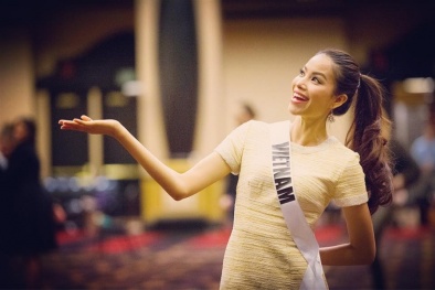 Phạm Hương ‘ăn gian’ chiều cao trong phần thi tài năng tại Miss Universe