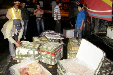 Mở thùng xe khách phát hiện 9 thùng nội tạng động vật hôi thối