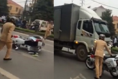 Giáo viên lái xe tải húc đổ xe CSGT rồi bỏ chạy gần 20km