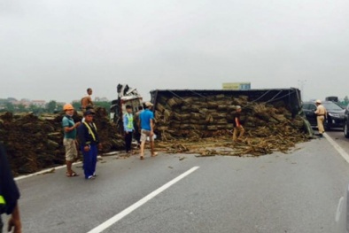 Cao tốc Pháp Vân - Cầu Giẽ 'ngập ngụa' trong nông sản, tắc suốt 4 tiếng