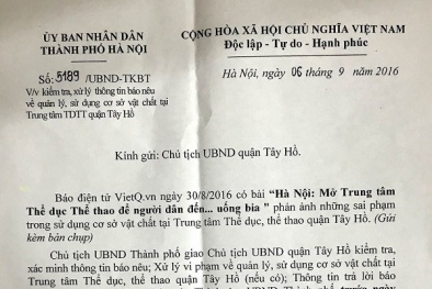 Chủ tịch Hà Nội yêu cầu kiểm tra vụ TT Thể dục Thể thao mọc ra quán bia