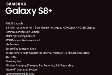 Lộ diện thông số chi tiết của Samsung Galaxy S8+