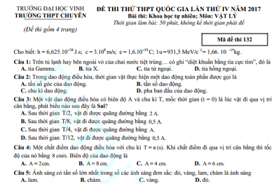 Đáp án đề thi thử môn Vật lý thi THPT Quốc gia 2017 