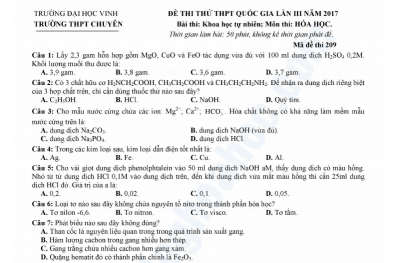 Đề thi thử môn Hóa học THPT Quốc gia 2017 kèm đáp án chi tiết