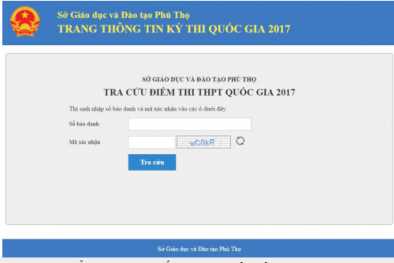 Link tra cứu điểm thi THPT quốc gia 2017 tỉnh Phú Thọ
