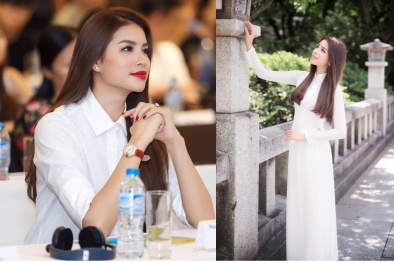 Hoa hậu Phạm Hương đẹp không tì vết với áo dài và sơ mi trắng tinh khôi