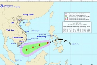 Bão Kai-tak đã vào Biển Đông và có thể mạnh thêm