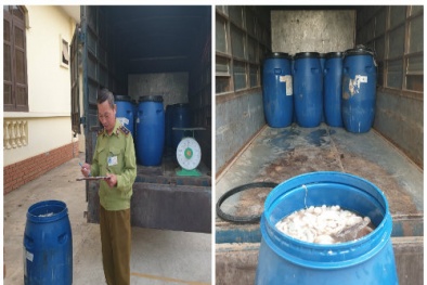 Thu gom 800 kg lòng lợn tươi ướp lạnh đã chuyển màu đen, hôi để bán kiếm lời