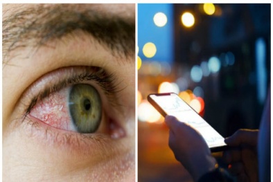 Dùng điện thoại quá lâu có thể vỡ mạch máu mắt