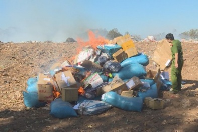 Tiêu hủy hàng loạt sản phẩm hàng hóa không rõ nguồn gốc, xuất xứ