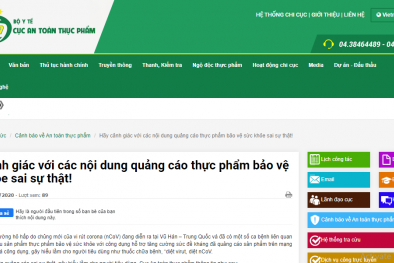 Cảnh giác với các nội dung quảng cáo thực phẩm bảo vệ sức khỏe ‘diệt virus, diệt nCoV’