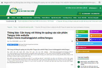 Cẩn trọng với thông tin quảng cáo sản phẩm Tengsu trên website giả mạo