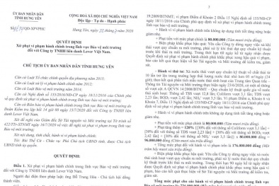 Công ty TNHH liên danh Lever Việt Nam bị phạt 726 triệu đồng vì nhiều vi phạm về môi trường