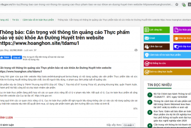 Ngang nhiên quảng cáo Thực phẩm BVSK An Đường Huyết và Viên sủi Diabet trên website trôi nổi