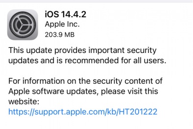 Apple phát hành iOS 14.4.2, khuyến cáo người dùng nên cập nhật ngay 